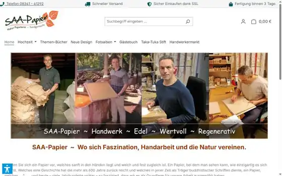 Screenshot der Website SAA-Papier