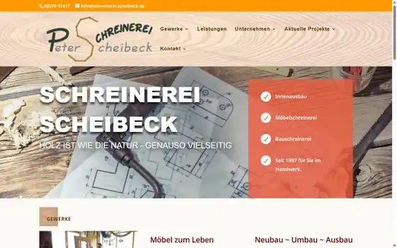 Screenshot der Website Schreinerei Scheibeck